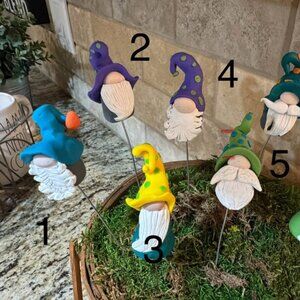 Handmade Polymer Clay Gnome Plant Stakes